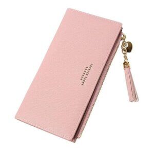 NWT Pink Slim Wallet For Women Clutch Style Elegant Tassel Wallet 12 Card Wallet